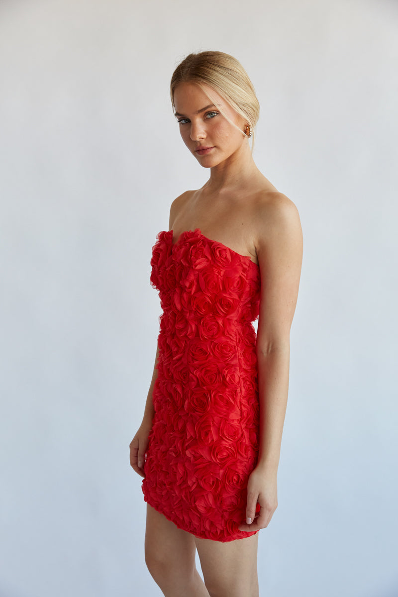 Angelia Strapless Rose Bodycon Mini Dress
