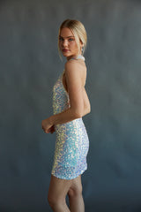 Ophelia Open Back Halter Neck Sequin Bodycon Mini Dress